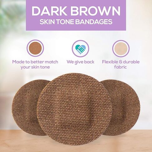 ضمادات للبقع بلون البشرة، حقيبة قابلة للإغلاق (50 قطعة) - شرائط لاصقة مرنة ومقاومة للماء وخالية من PFAS تساعد على حماية البثور والبثور والوخزات - بني داكن in Kuwait