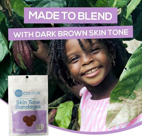 ضمادات للبقع بلون البشرة، حقيبة قابلة للإغلاق (50 قطعة) - شرائط لاصقة مرنة ومقاومة للماء وخالية من PFAS تساعد على حماية البثور والبثور والوخزات - بني داكن in Kuwait