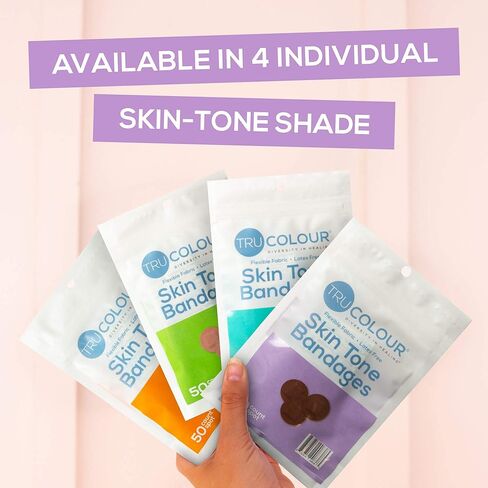 ضمادات للبقع بلون البشرة، حقيبة قابلة للإغلاق (50 قطعة) - شرائط لاصقة مرنة ومقاومة للماء وخالية من PFAS تساعد على حماية البثور والبثور والوخزات - بني داكن in Kuwait