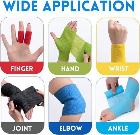 غلاف ضمادة ذاتية اللصق، غلاف ضمادة متماسكة مرنة مقاس 4 × 5 ياردات، شريط رياضي ملون، غلاف بيطري، شريط للكاحل، ضمادة متماسكة غير منسوجة، 9 عبوات in Kuwait