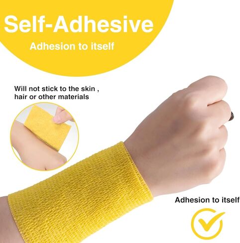غلاف ضمادة ذاتية اللصق، غلاف ضمادة متماسكة مرنة مقاس 4 × 5 ياردات، شريط رياضي ملون، غلاف بيطري، شريط للكاحل، ضمادة متماسكة غير منسوجة، 9 عبوات in Kuwait