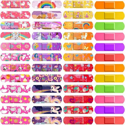 Flasoo 390 Pcs Kids Bandages, 33 Styles 6 Cartoon Cute Bandage for Kids, Girls Bandages for Kids, Colorful Bandage Flexible & Waterproof Adhesive for Minor Cuts and Scrapes, Assorted Patterns in Kuwait