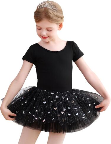 Mecceos Ballet Leotards for Girls - Toddler Short Sleeve Back Bow Cutout Star Tutu Dance Dress in Kuwait