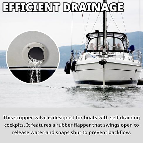 Boat Scuppers 2 Pack, Boat Self-Bailing Cockpit Mounted Scupper Valve Kit, Includes 2-7/8 inch Rubber Flapper Valve, Gasket, Retainer Ring and Screws, Suitable for Yachts, Fishing Boats, RVs in Saudi Arabia