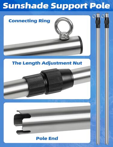 BLUEWING 2-Pack Upgraded Sunshade Support Pole for Fishing Boats Stainless Steel Heavy Duty Boat Shade Canopy Pole, Adjustable Length up to 6.21ft in Saudi Arabia