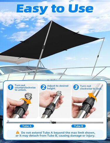 BLUEWING 2-Pack Upgraded Sunshade Support Pole for Fishing Boats Stainless Steel Heavy Duty Boat Shade Canopy Pole, Adjustable Length up to 6.21ft in Saudi Arabia