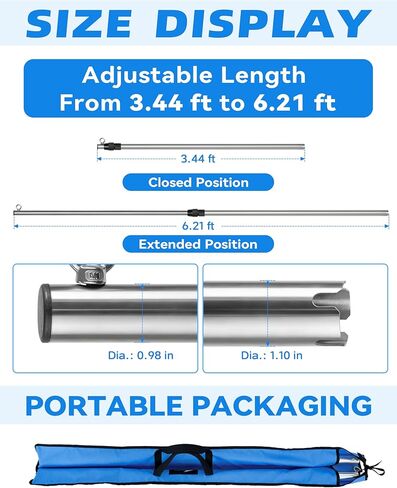 BLUEWING 2-Pack Upgraded Sunshade Support Pole for Fishing Boats Stainless Steel Heavy Duty Boat Shade Canopy Pole, Adjustable Length up to 6.21ft in Saudi Arabia