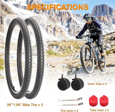 2-Pack Mountain Bike Tires Set, 26x1.95 Inch Folding Replacement Road Bike Tires with 2 Inner Tubes, High-Performance Wear-Resistant Bicycle Tires for MTB Off-Road Bike in Saudi Arabia