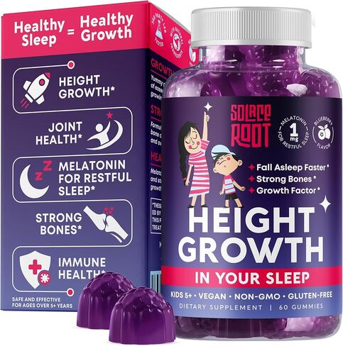 Height Growth Gummies with Melatonin for Kids & Teens - Ashwagandha, Lemon Balm & Vitamins B - Sleep & Height Booster Multivitamin for Teen Boys & Girls - Grow Taller Supplement - 60 Gummies in Saudi Arabia
