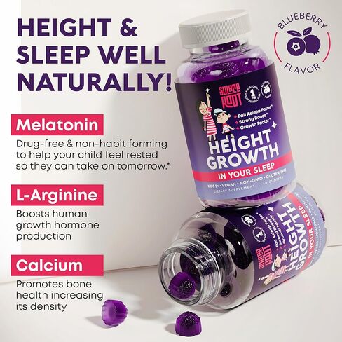 Height Growth Gummies with Melatonin for Kids & Teens - Ashwagandha, Lemon Balm & Vitamins B - Sleep & Height Booster Multivitamin for Teen Boys & Girls - Grow Taller Supplement - 60 Gummies in Saudi Arabia