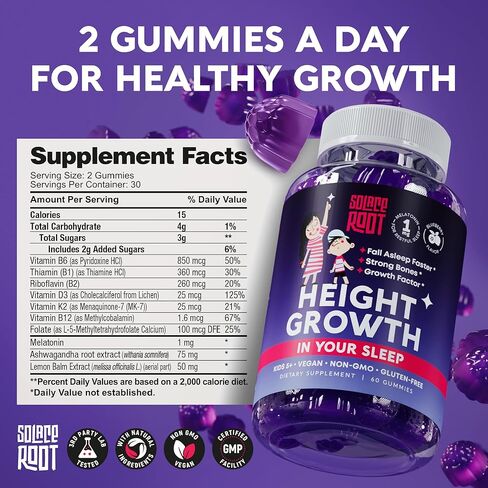 Height Growth Gummies with Melatonin for Kids & Teens - Ashwagandha, Lemon Balm & Vitamins B - Sleep & Height Booster Multivitamin for Teen Boys & Girls - Grow Taller Supplement - 60 Gummies in Saudi Arabia
