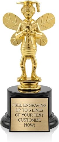 Awards4U Spelling Bee Trophy with Personalized Engraving Plate - 7" Tall Gold Bee Award on Black Base - Custom Spelling Competition Trophy for School Classroom Contest or Academic Achievement in Kuwait