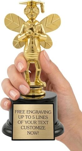 Awards4U Spelling Bee Trophy with Personalized Engraving Plate - 7" Tall Gold Bee Award on Black Base - Custom Spelling Competition Trophy for School Classroom Contest or Academic Achievement in Kuwait