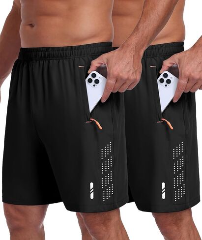 Mens Gym Shorts Quick Dry Athletic Workout Shorts with Zipper Pockets 2 Pack in Saudi Arabia