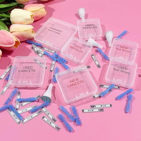 Diabetes Travel Supplies Case Accessories - Mini Plastic Box for Diabetic Needle Test Strips Disposal Storage Containers Organizer in Kuwait