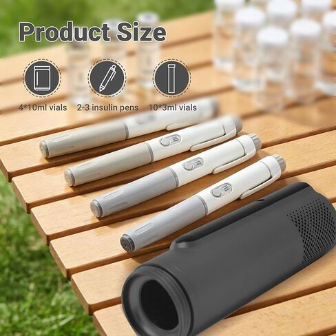 Electric Insulin Cooler Travel Case TSA Approved, Insulin Fridge Portable Insulin Refrigerator, Insulin Travel Cooler for 1–4 Pens, 35-68°F Display Temperature Battery（Black） in Kuwait