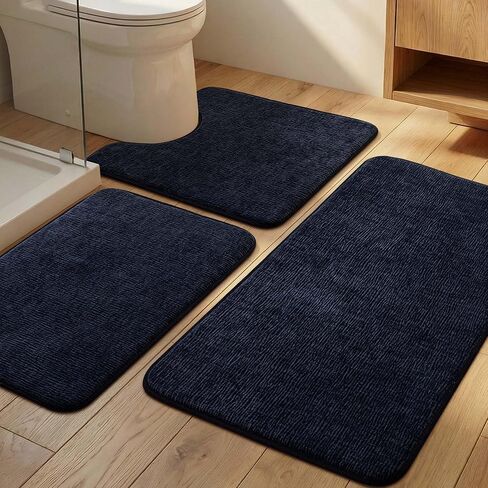 YIHOUSE Bathroom Rug Set 2 Piece, Memory Foam Black Bath Mat Set Non-Slip Quick Dry Bath Mats for Bathrooom, Super Absorbent Washable Bath Rug for Bathroom Floor Sink Tub and Shower in Kuwait