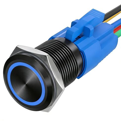 16mm LED Push Button Switch, 12V DC Self-Locking, Black Housing, 0.63" Mounting Hole (Black Shell-Blue) in Saudi Arabia