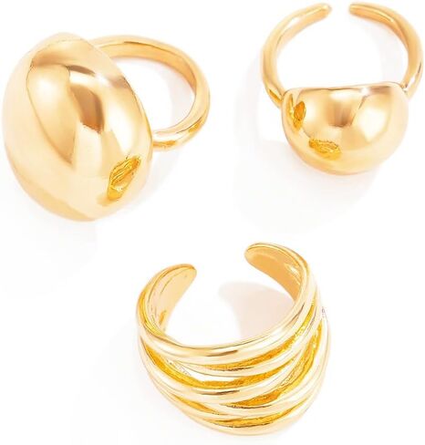 Chunky Gold Dome Ring for Women Vintage Geometric Smooth Lava Line Statement Ring Set in Saudi Arabia