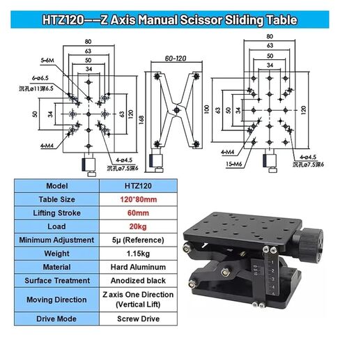 Z-axis Manual Scissor Lift Table Optical Vertical Lift fine Adjustment(20kg Load-120x80mm) in Saudi Arabia