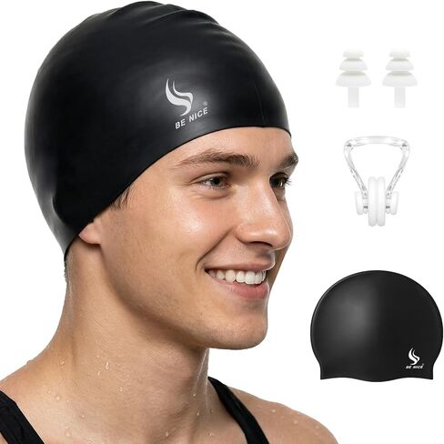 BENICE Swim Cap Set for Women Men – Durable Silicone Swimming Cap Women Men Adult Swim Hat Pool Water Caps Black Waterproof Bathing Cap for Short & Long Hair in Saudi Arabia