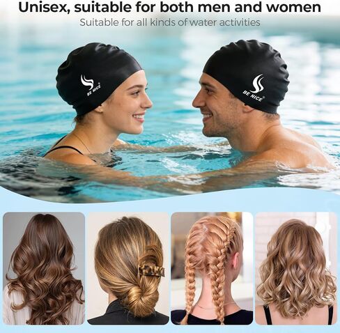 BENICE Swim Cap Set for Women Men – Durable Silicone Swimming Cap Women Men Adult Swim Hat Pool Water Caps Black Waterproof Bathing Cap for Short & Long Hair in Saudi Arabia