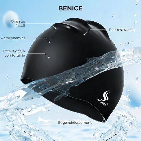 BENICE Swim Cap Set for Women Men – Durable Silicone Swimming Cap Women Men Adult Swim Hat Pool Water Caps Black Waterproof Bathing Cap for Short & Long Hair in Saudi Arabia