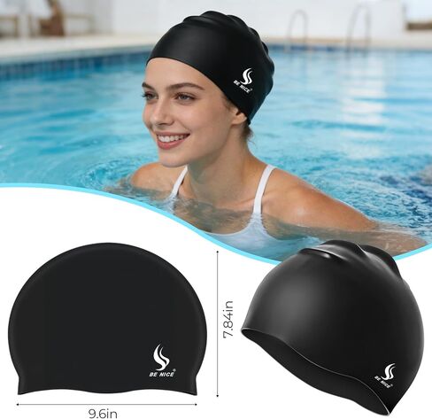 BENICE Swim Cap Set for Women Men – Durable Silicone Swimming Cap Women Men Adult Swim Hat Pool Water Caps Black Waterproof Bathing Cap for Short & Long Hair in Saudi Arabia