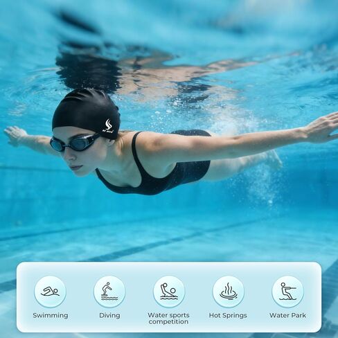 BENICE Swim Cap Set for Women Men – Durable Silicone Swimming Cap Women Men Adult Swim Hat Pool Water Caps Black Waterproof Bathing Cap for Short & Long Hair in Saudi Arabia