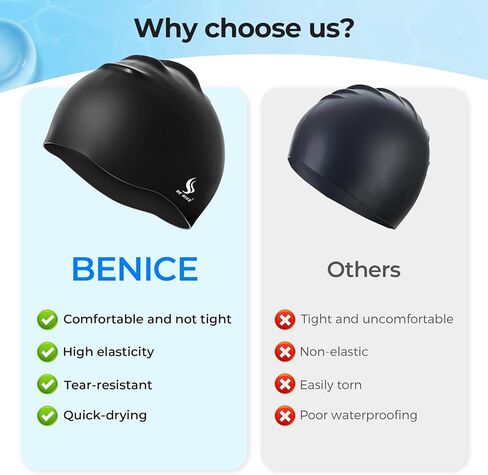 BENICE Swim Cap Set for Women Men – Durable Silicone Swimming Cap Women Men Adult Swim Hat Pool Water Caps Black Waterproof Bathing Cap for Short & Long Hair in Saudi Arabia