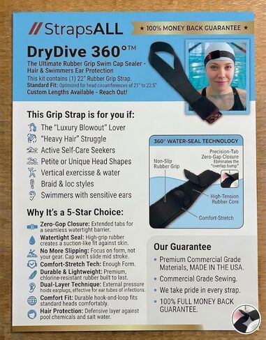غطاء حماية لغطاء السباحة بمقبض مطاطي 360°™ من DryDive - حماية الأذن للشعر والسباحين من SnakeStrap™ in Kuwait