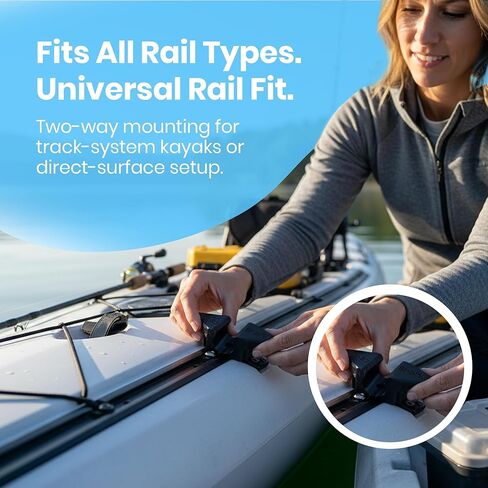 مجموعة مكونة من قطعتين من حامل مجداف الكاياك ومجموعة المرابط - ملحقات قوارب الكاياك المثبتة على المسار لصيد الأسماك والترفيه - مقاومة للطقس، مادة قوية ومرنة - تناسب أنظمة مسارات قوارب الكاياك القياسية in Kuwait