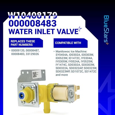 [2025 UPGRADED] BlueStars 000009120 000008483 Water Inlet Valve for Manitowoc Ice Machine models SY0454A ID0302A ID0303W ID0523W - Replaces 00009120 00008487 00008483 33129026 in Saudi Arabia