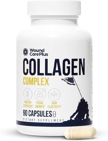العناية بالجروح بالإضافة إلى مكمل مركب الكولاجين - ببتيدات الكولاجين متعددة المصادر (البقري، البحري، الدجاج، قشر البيض) - يدعم صحة الجلد والأنسجة - 90 كبسولة - خالية من الغلوتين، غير معدلة وراثيًا، صديقة للكيتو in Kuwait