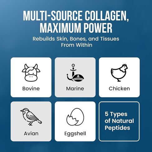 العناية بالجروح بالإضافة إلى مكمل مركب الكولاجين - ببتيدات الكولاجين متعددة المصادر (البقري، البحري، الدجاج، قشر البيض) - يدعم صحة الجلد والأنسجة - 90 كبسولة - خالية من الغلوتين، غير معدلة وراثيًا، صديقة للكيتو in Kuwait