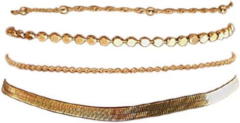 Ankles for Women 18k Gold Plated Anklet Bracelets Layered Cuban Snake Twist Disc Chain Anklet Set Adjustable in Kuwait