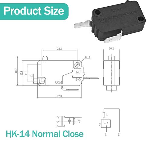 HK-14 NO+NC Micro Switch (أحمر + أسود 2 حزمة) - 20A 250VAC مفتاح المكبس الدبوس مفتوح ومغلق عادة - متوافق مع هانيويل V7-1S37D13 in Saudi Arabia