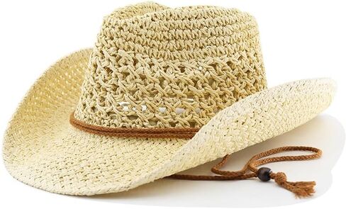 قبعات رعاة البقر القش قبعة رعاة البقر الغربية للنساء/الرجال قابلة للطي واسعة الحافة رعاة البقر قبعة السفر قبعات شاطئ الشمس شمس in Kuwait