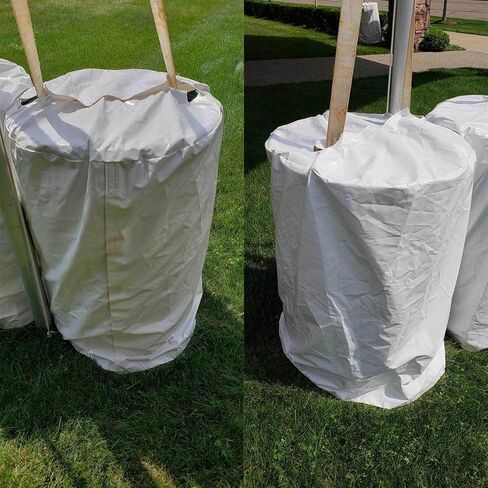 55 Gallon Rain Barrel Cover, White Vinyl, Waterproof Drum Protector with Hook and Loop Closure, for Canopy Tent Weights and Outdoor Storage 24 x 36 Inch, Fits Most 55 Gallon Drums in Kuwait