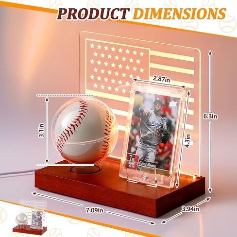 Colingmill Acrylic Baseball Holder Display Case for Ball and Card with 3 Color LED Light Wood Base Display Case Ring Stand Centerpiece Protector Gift for Memorabilia Showcase (American Flag) in Saudi Arabia