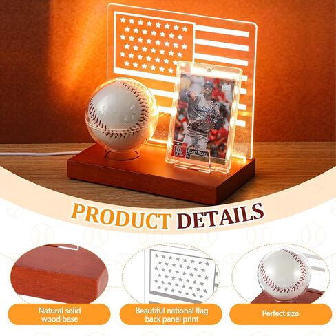 Colingmill Acrylic Baseball Holder Display Case for Ball and Card with 3 Color LED Light Wood Base Display Case Ring Stand Centerpiece Protector Gift for Memorabilia Showcase (American Flag) in Saudi Arabia