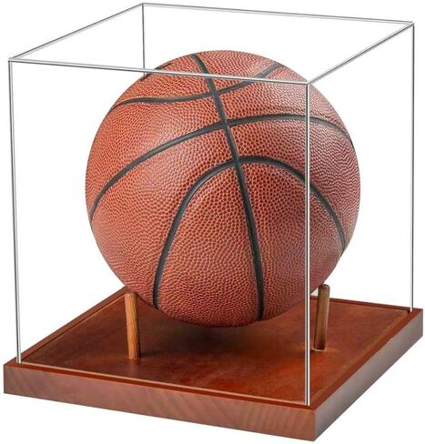 No Assembly Mini Basketball Display Case with Solid Wood Base - 8 Inch Mini Ball Acrylic Storage Box - UV Protected Display Case in Kuwait