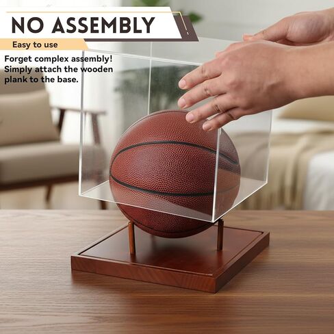 No Assembly Mini Basketball Display Case with Solid Wood Base - 8 Inch Mini Ball Acrylic Storage Box - UV Protected Display Case in Kuwait