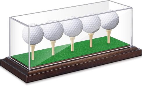 Golf Ball Display Case for 3 Balls Clear Acrylic Lid with Wooden Base and Tees, Memorabilia Stand Holder, Dustproof Transparent Storage Box for Golf Ball Collections Gifts Decor in Saudi Arabia