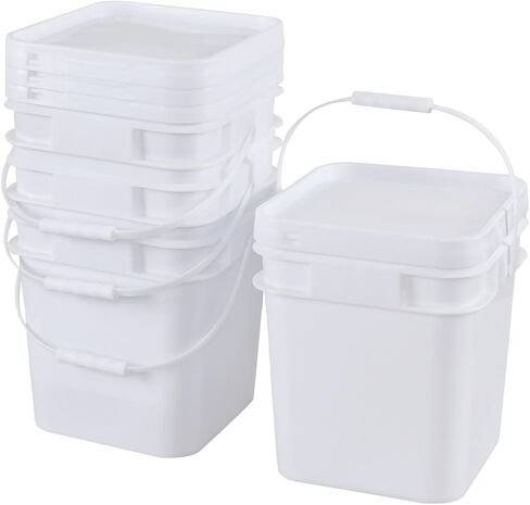 3 Gallon Plastic Bucket with Lid, 4-Pack Square Bucket Pail Food Grade, White in Saudi Arabia
