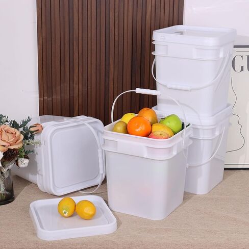 3 Gallon Plastic Bucket with Lid, 4-Pack Square Bucket Pail Food Grade, White in Saudi Arabia