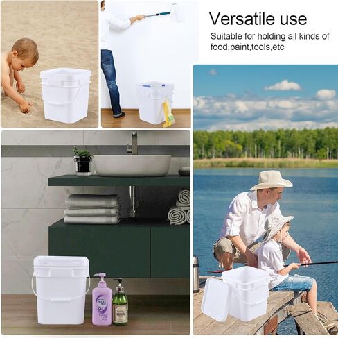3 Gallon Plastic Bucket with Lid, 4-Pack Square Bucket Pail Food Grade, White in Saudi Arabia