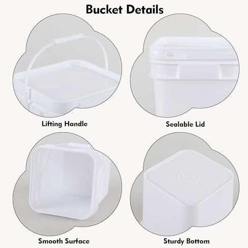 3 Gallon Plastic Bucket with Lid, 4-Pack Square Bucket Pail Food Grade, White in Saudi Arabia