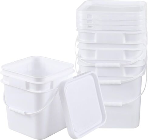 3 Gallon Plastic Bucket with Lid, 4-Pack Square Bucket Pail Food Grade, White in Saudi Arabia