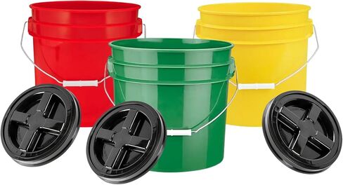 دلو متعدد الألوان من هاوس ناتشورالز سعة 3.5 جالون من الدرجة الغذائية مع غطاء لولبي (عبوة من 3 قطع) خالي من مادة BPA، مصنوع في حاويات الولايات المتحدة الأمريكية in Kuwait